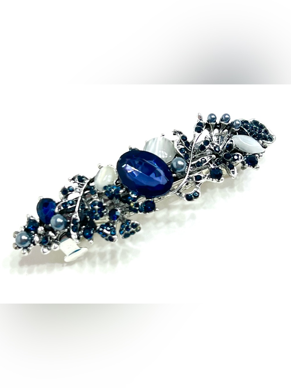 Blue Crystal Floral Hair Barrette